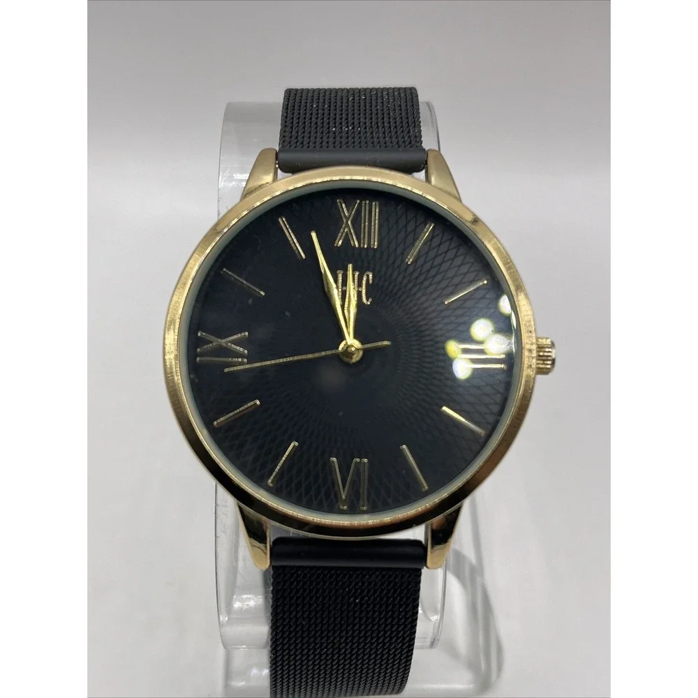 I.N.C. Women's Quartz Watch Gold Case Black Mesh Metal‎ Band- New Battery
